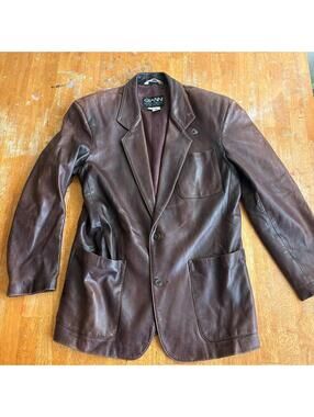 Gianni Leather Blazer Jacket Mens 38 Brown Vintage USA Sport Coat Western Ranch